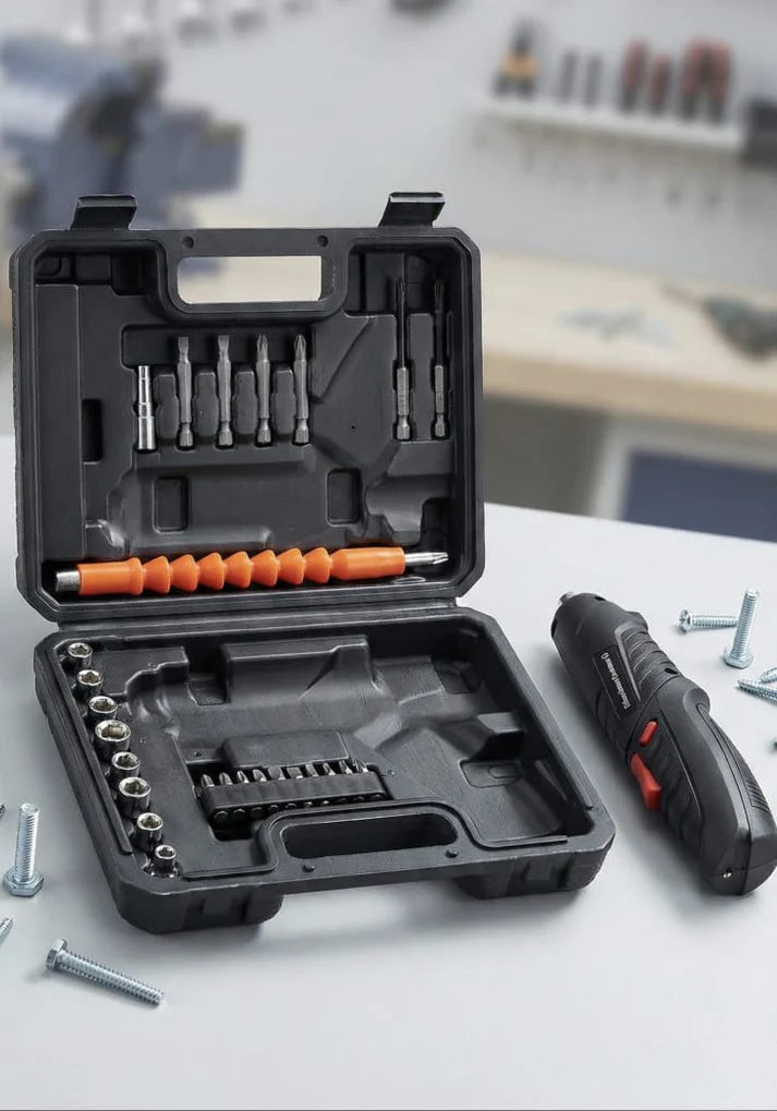Rechargeable Cordless Screwdriver Kit (47 Pcs) β Multi-Function Electric Drill Set with Flexible Shaft, Screw Bits, Sockets & Carrying Case for DIY Home Repairs
