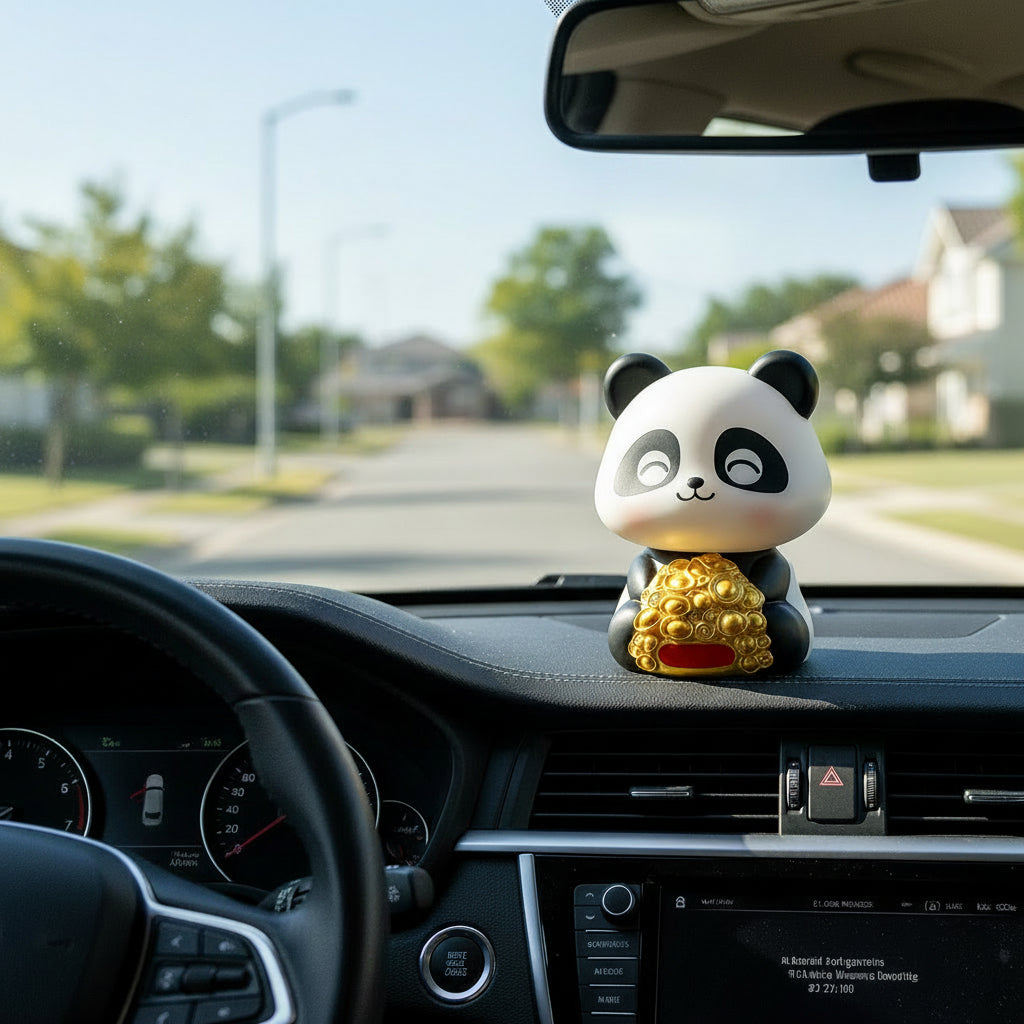 Car Decoration Solar Power Moving Head Panda Statue Creative (1 Pc)