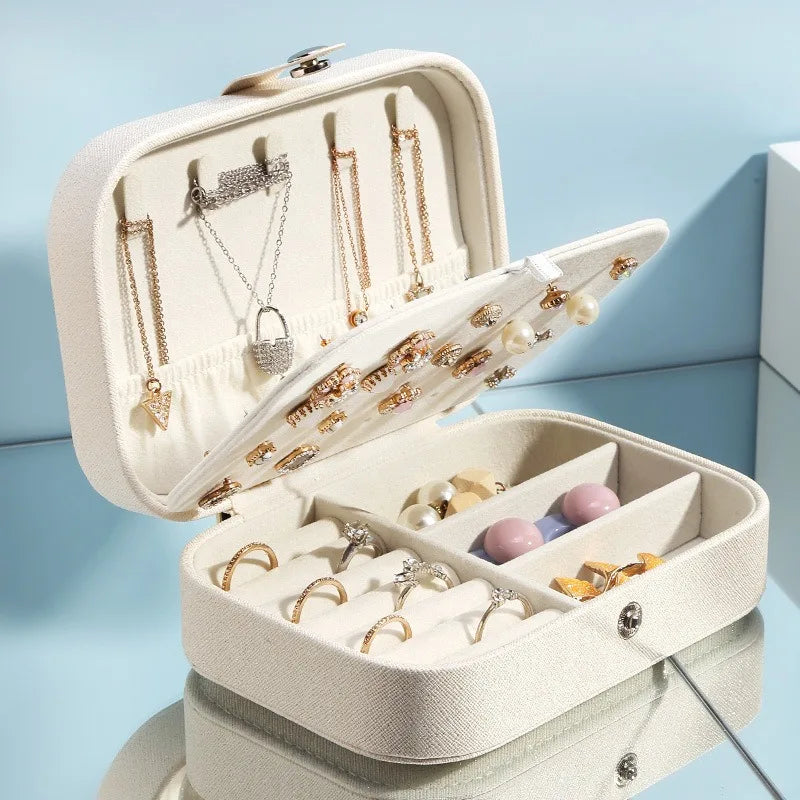 Double Layer Travel Jewelry Storage Box Organizer With Compartments