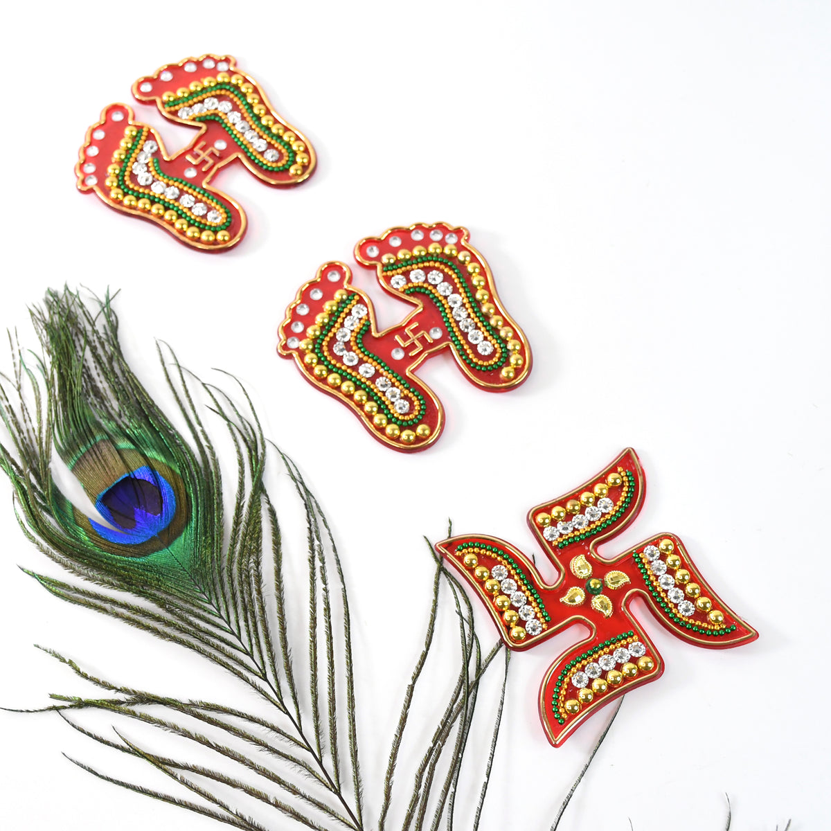 Decorative Laxmi Charan (Pagla)  Swastik Combo Set (3pc Set)