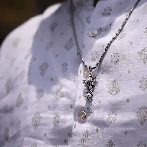 Lord Hanuman Silver Pendant Necklace With Gada Charm for Men and Women
