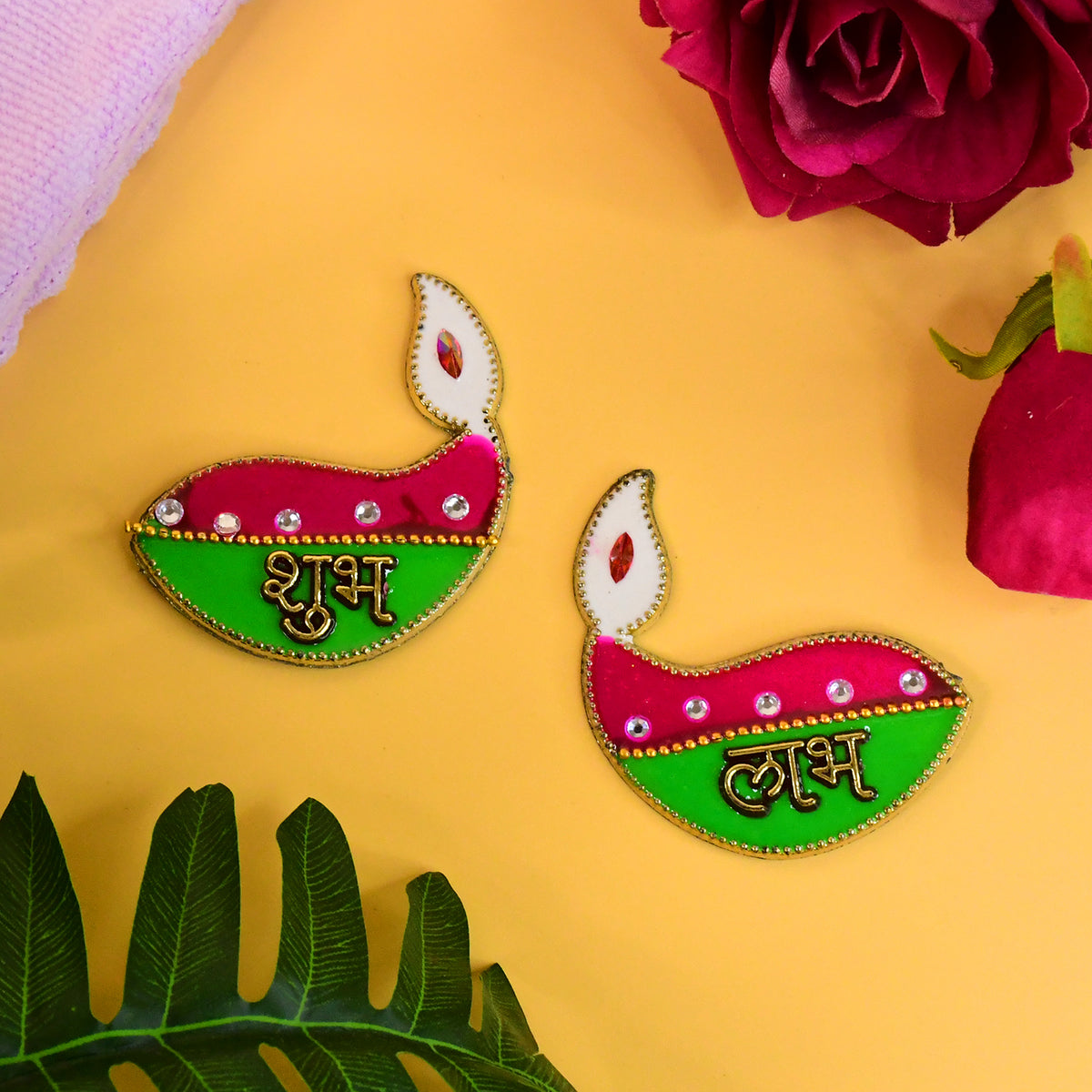 Shubh Labh Diya Shaped Wall Hangings (2 Pc)