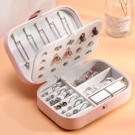 Double Layer Travel Jewelry Storage Box Organizer With Compartments