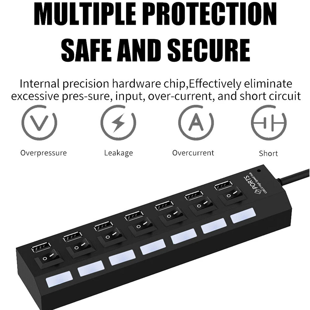 6994 Usb Splitter Multi Port Usb 2.0 Hub 7 Port With Independent Onoff Switch And Led Indicators Usb A Port Data Hub Suitable For Pc Computer Keyboard Laptop Mobile Hdd Flash Drive Camera Etc