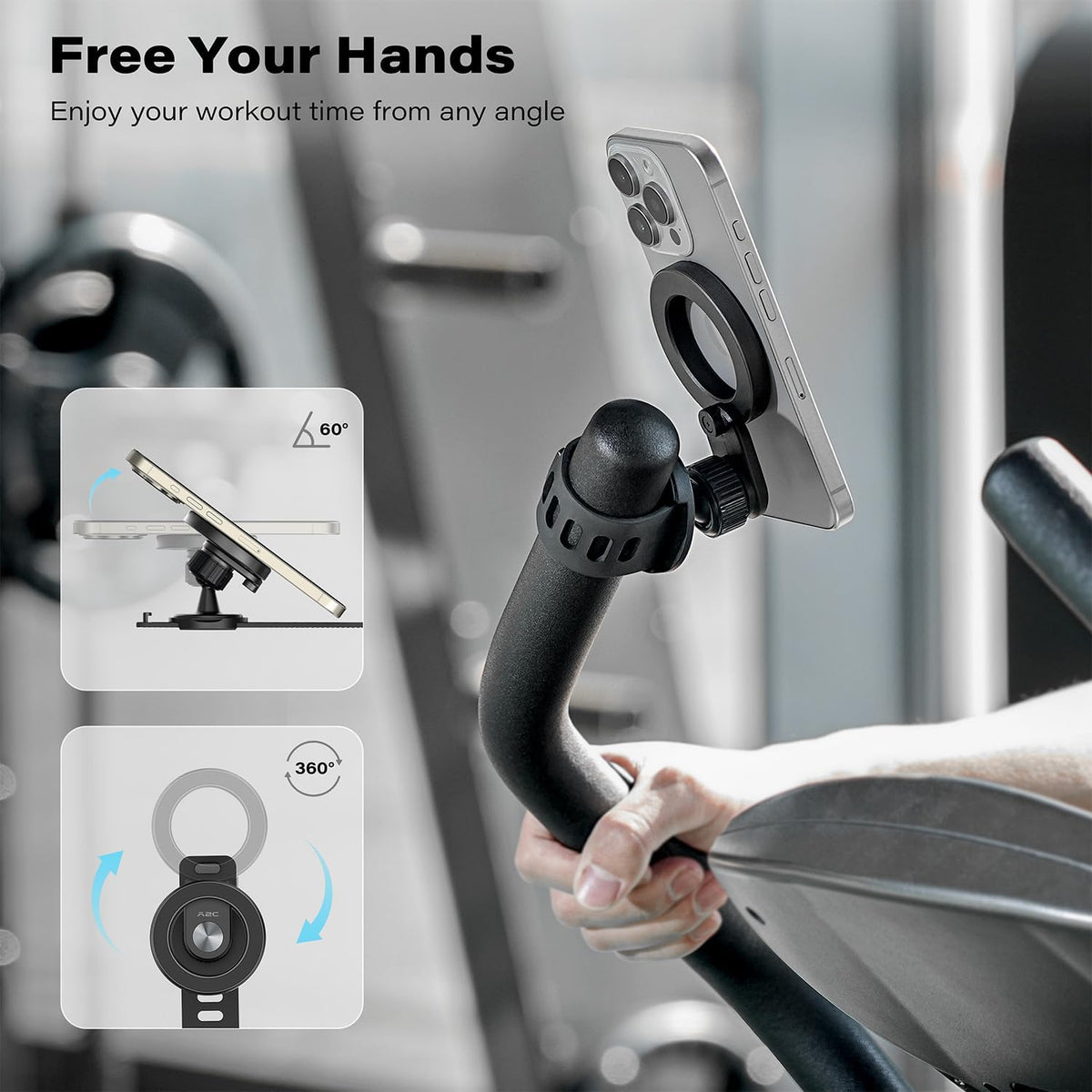 Magnetic Adjustable Strap Phone Holder for Exercise Bikes