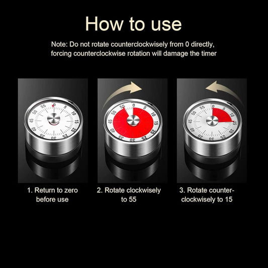 Magnetic Mechanical Kitchen Timer Stainless Steel Countdown