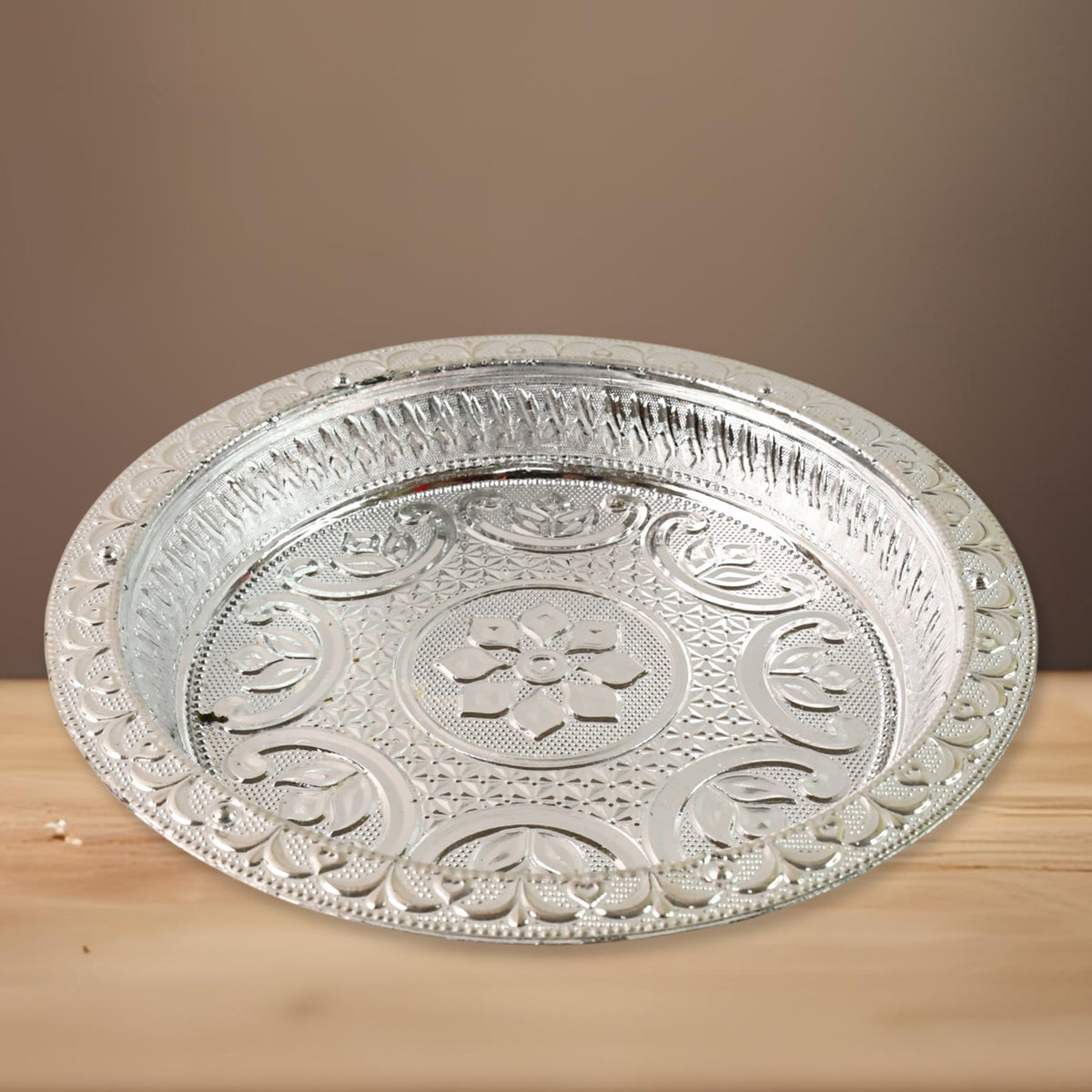 Traditional Silver Finish Plastic Pooja Thali (1 Pc)