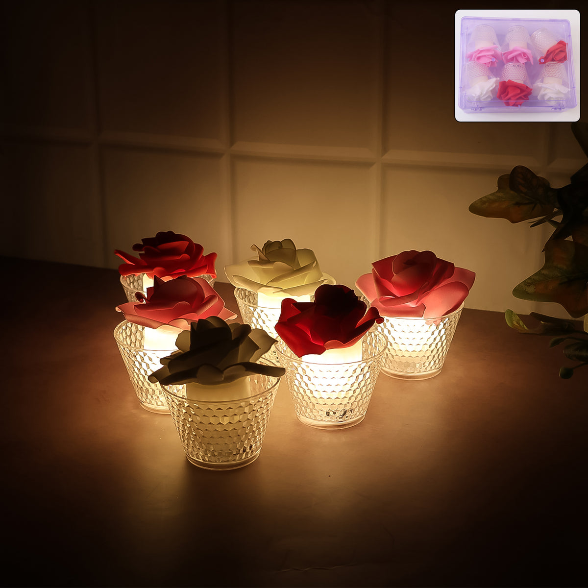 Led Rose Flower Decorative Flameless Tealight Candles - (6 Pc  Set)