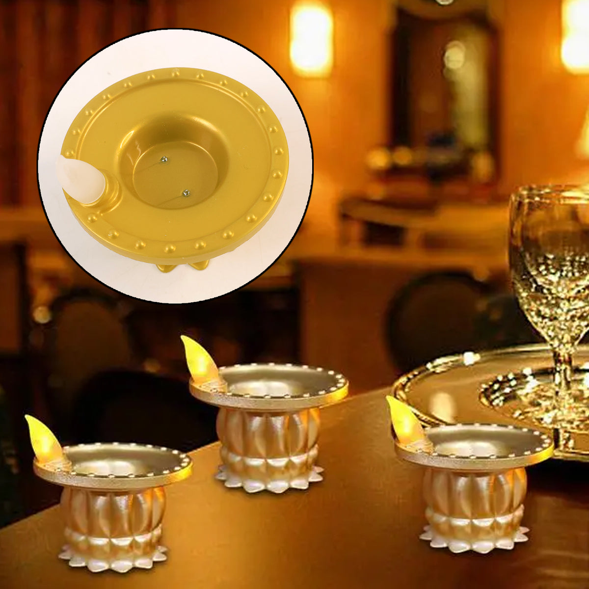 Set Of 12 Water Sensor Led Golden Diyas