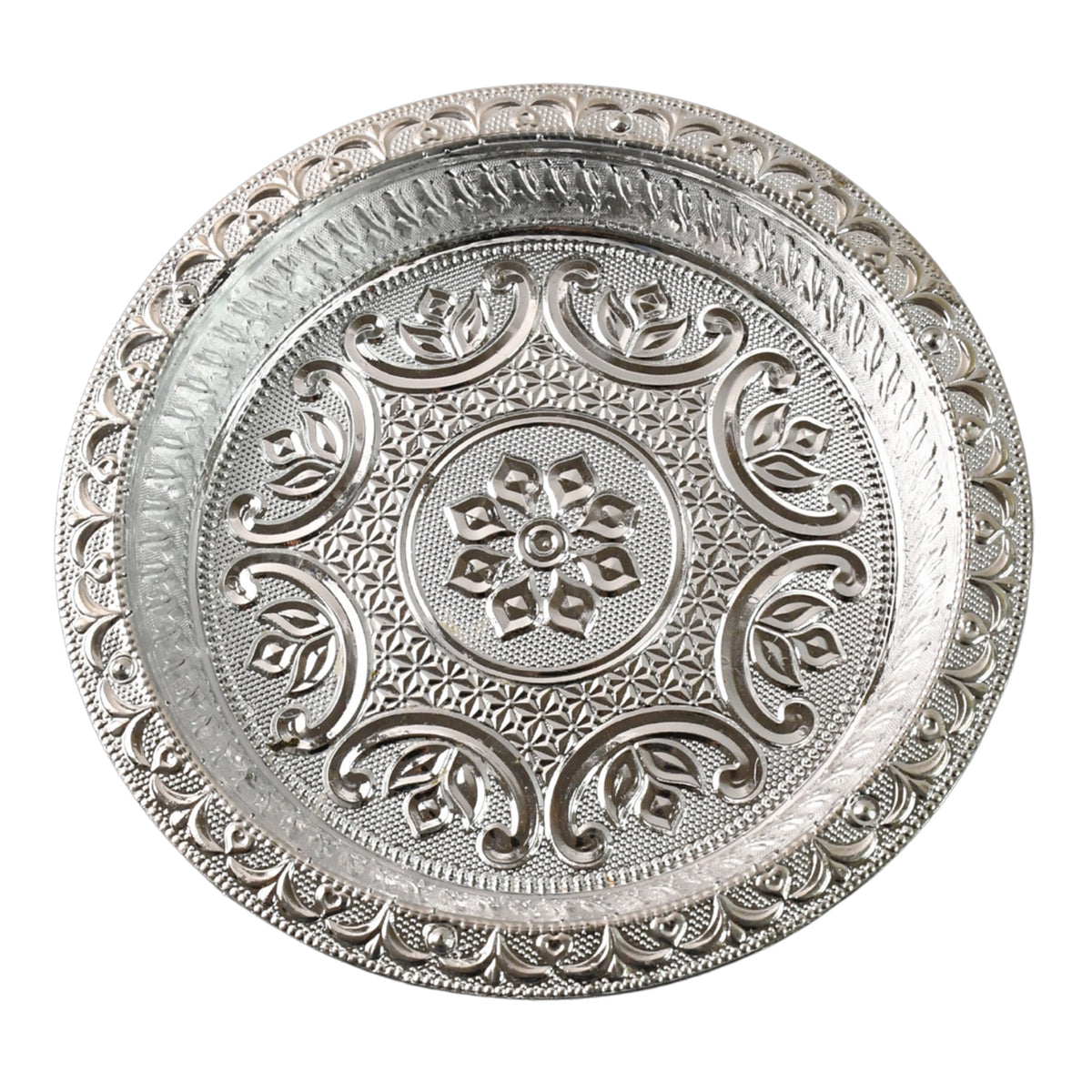 Traditional Silver Finish Plastic Pooja Thali (1 Pc)