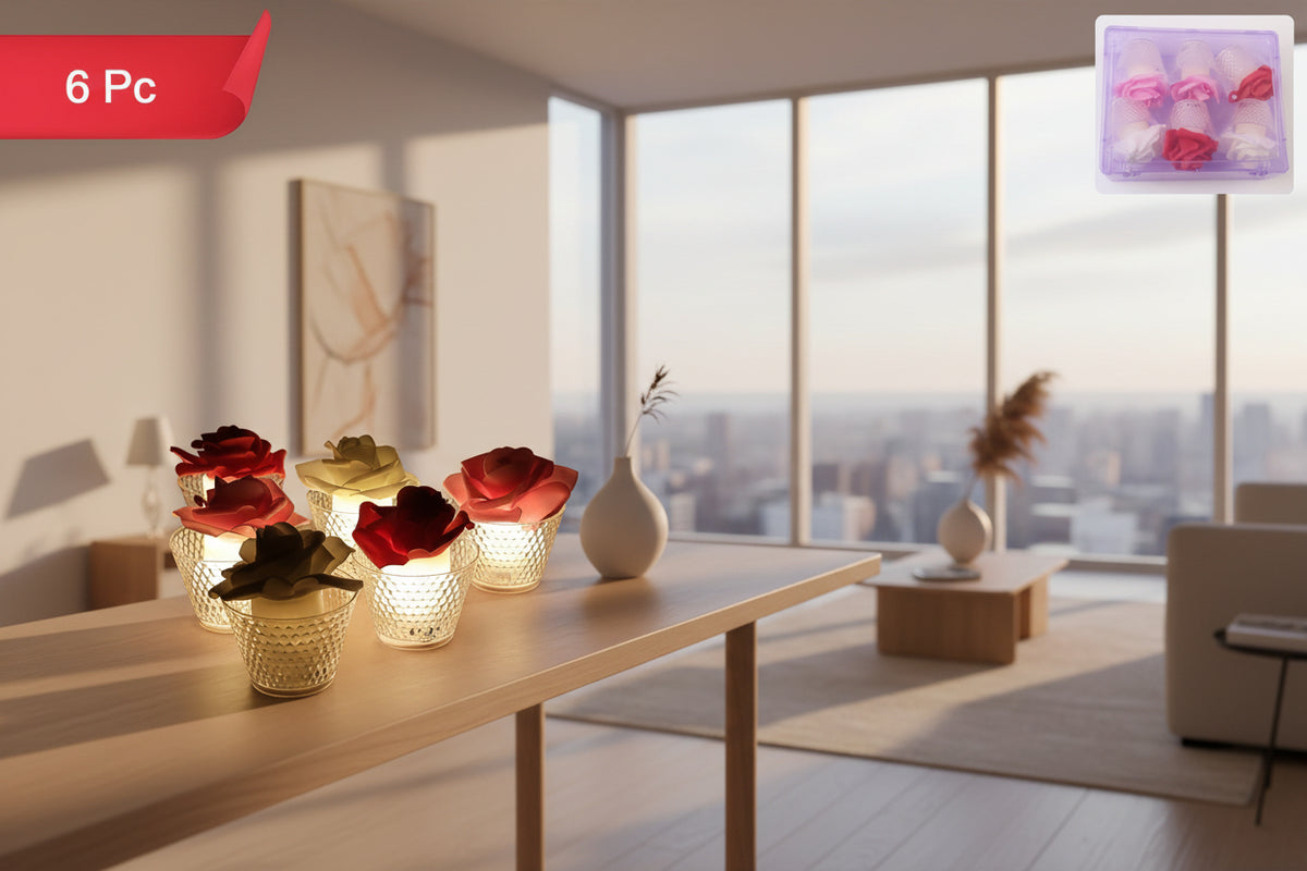 Led Rose Flower Decorative Flameless Tealight Candles - (6 Pc  Set)