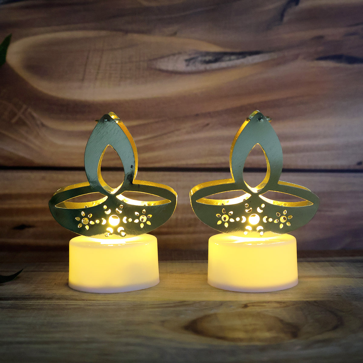 Golden Diya Shaped Led Tealight Candles (12 Pc)