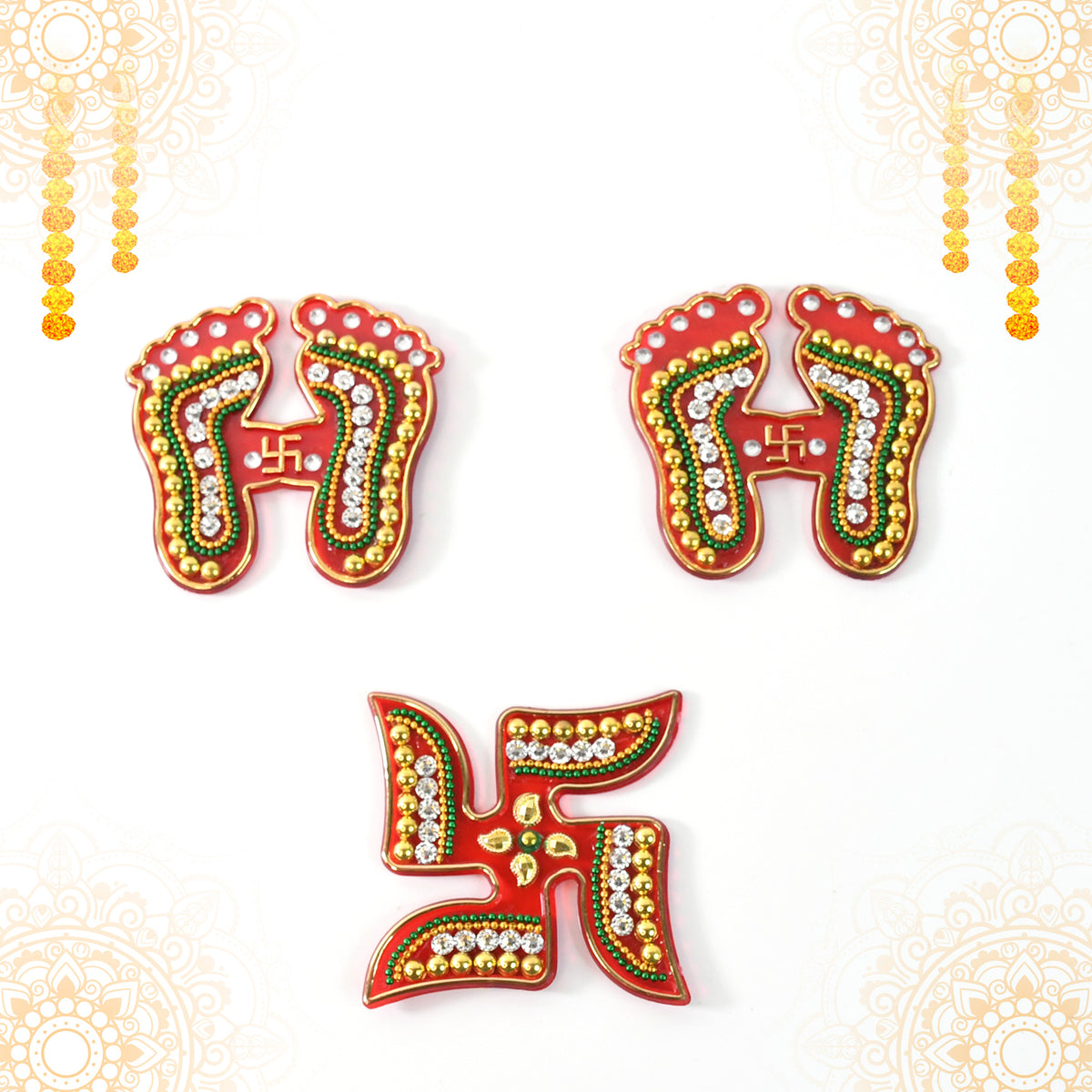 Decorative Laxmi Charan (Pagla)  Swastik Combo Set (3pc Set)
