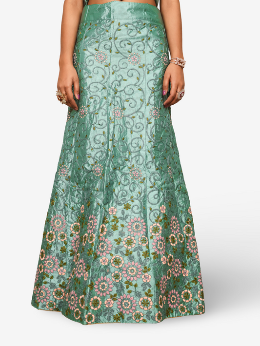 Semi-Stitched Lehenga with Soft Net Fabric & Zari Thread Work by Shreekama