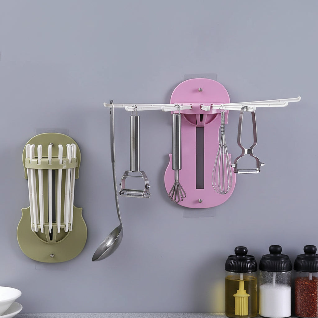 7728 Plastic 7-in-1 Multifunction Retractable Wall-mounted Pull-out Hanger Rack Without Punching Hooks Up For Kitchen Bathroom