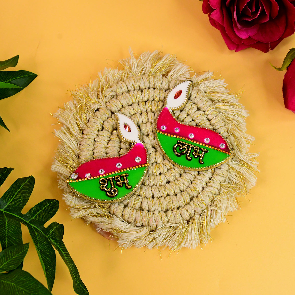 Shubh Labh Diya Shaped Wall Hangings (2 Pc)