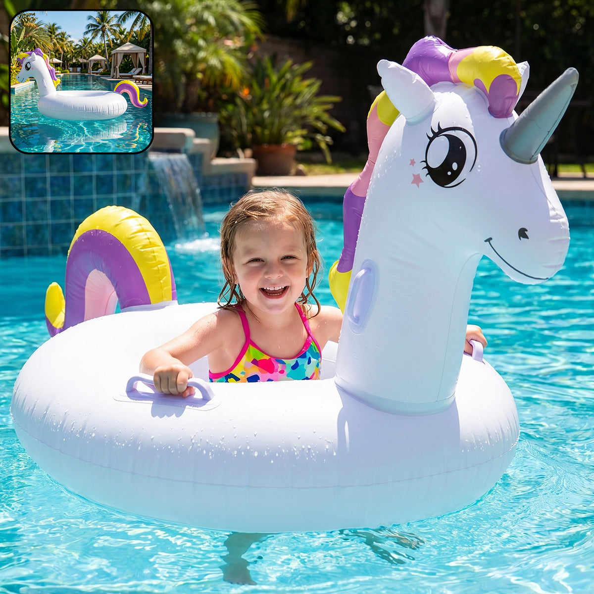 Kids Inflatable Unicorn Swim Ring Pool Float With Safety Handles  1 Pc