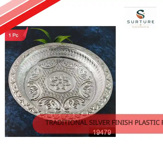 Traditional Silver Finish Plastic Pooja Thali (1 Pc) by@Outfy