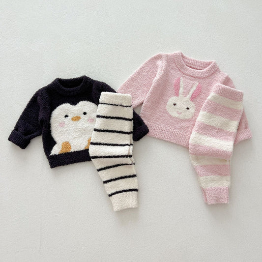 Round Neck Fleece Top & Pants Set for Baby & Toddlers