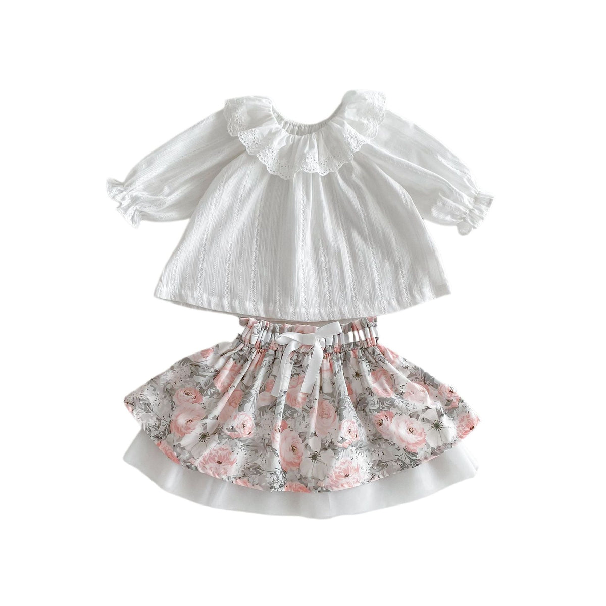 Baby Girls Long Sleeve Base Shirt & Floral Skirt Set