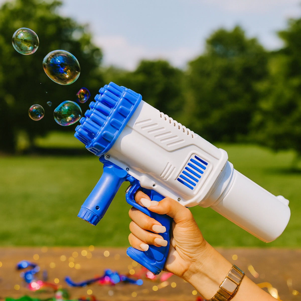 32 Holes Big Rechargeable Powerful Machine Bubble Gun Toys (1 Set)
