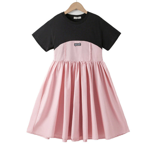 Girls Patchwork Cotton Short Sleeve Dress