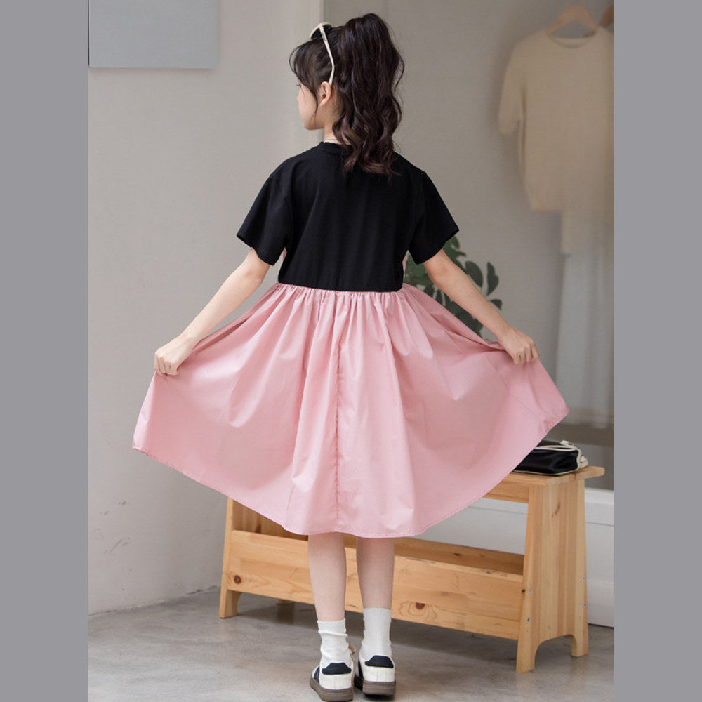 Girls Patchwork Cotton Short Sleeve Dress