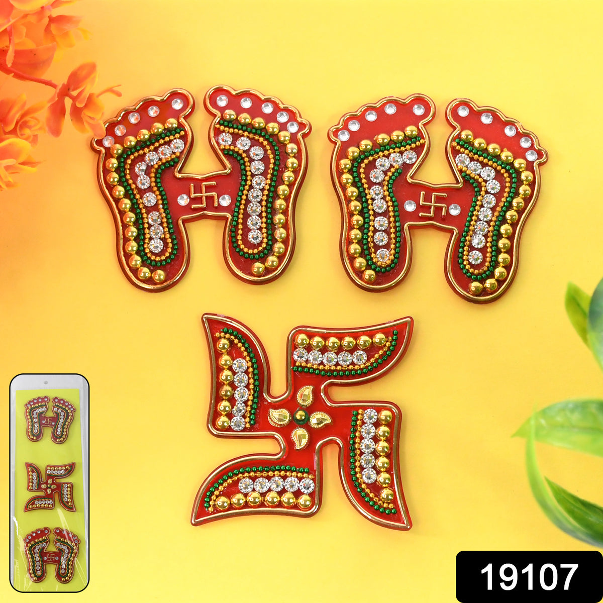 Decorative Laxmi Charan (Pagla)  Swastik Combo Set (3pc Set)