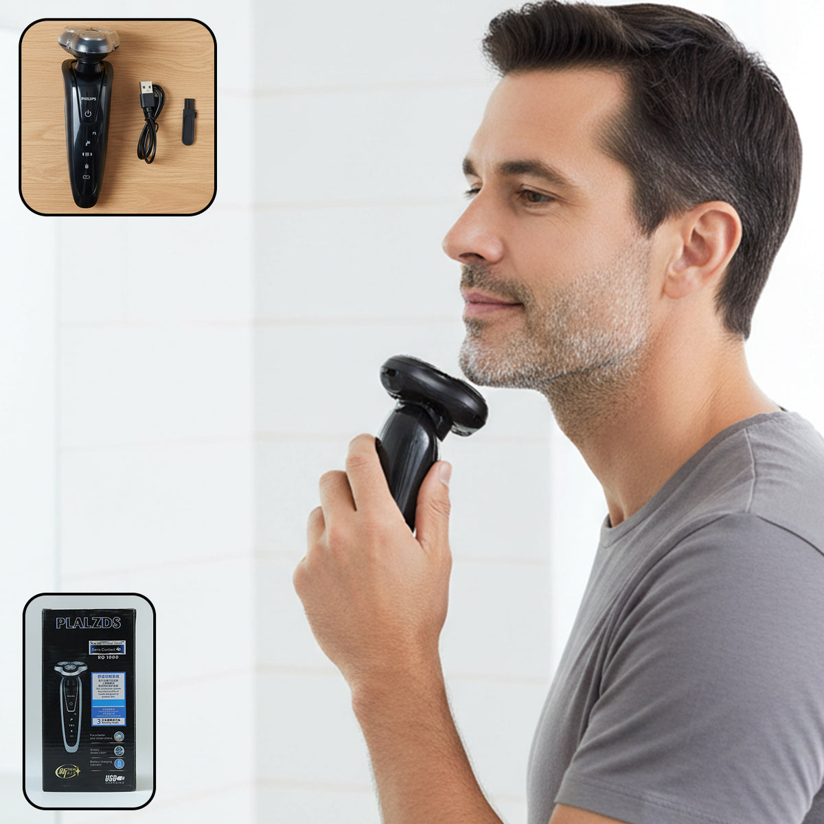 Rechargeable Electric Rotary Shaver Trimmer For Men (1 Set)